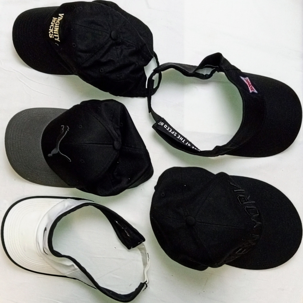 5 Hats - Wholesale (Nike Visor, Puma Stretch Fit, Sonic Visor, New York Snapback